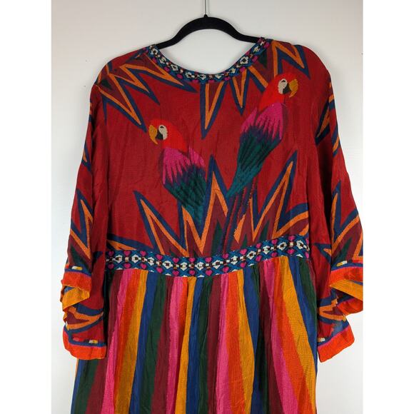 NWT Farm Rio Macaw Show Maxi Dress Sz Lg Boho Witchy Whimsical Artsy Boho - Picture 10 of 15